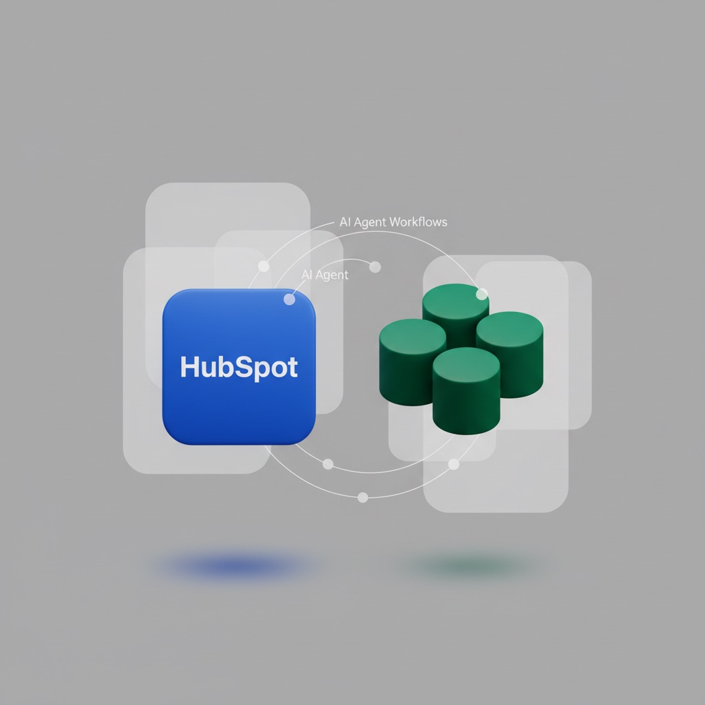 Abstract 3D illustration for HubSpot vs Dynamics 365 for AI Agent Workflows